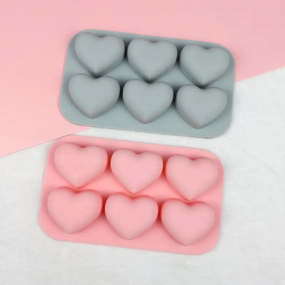 6 Cavities Valentine's Day Heart Silicone Baking Mold Love Chocolate Candy Biscuit Ice Mould Cute Gifts Soap Candle Making Set