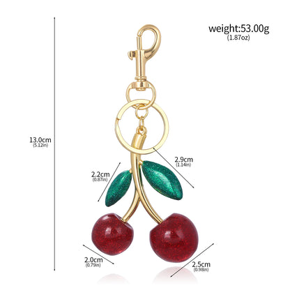 Delicious Crystal Red Pink Cherry Keychain Summer Fruits Cherries Pendant Keyring For Women Men Jewelry Bag Key Accessories Gift