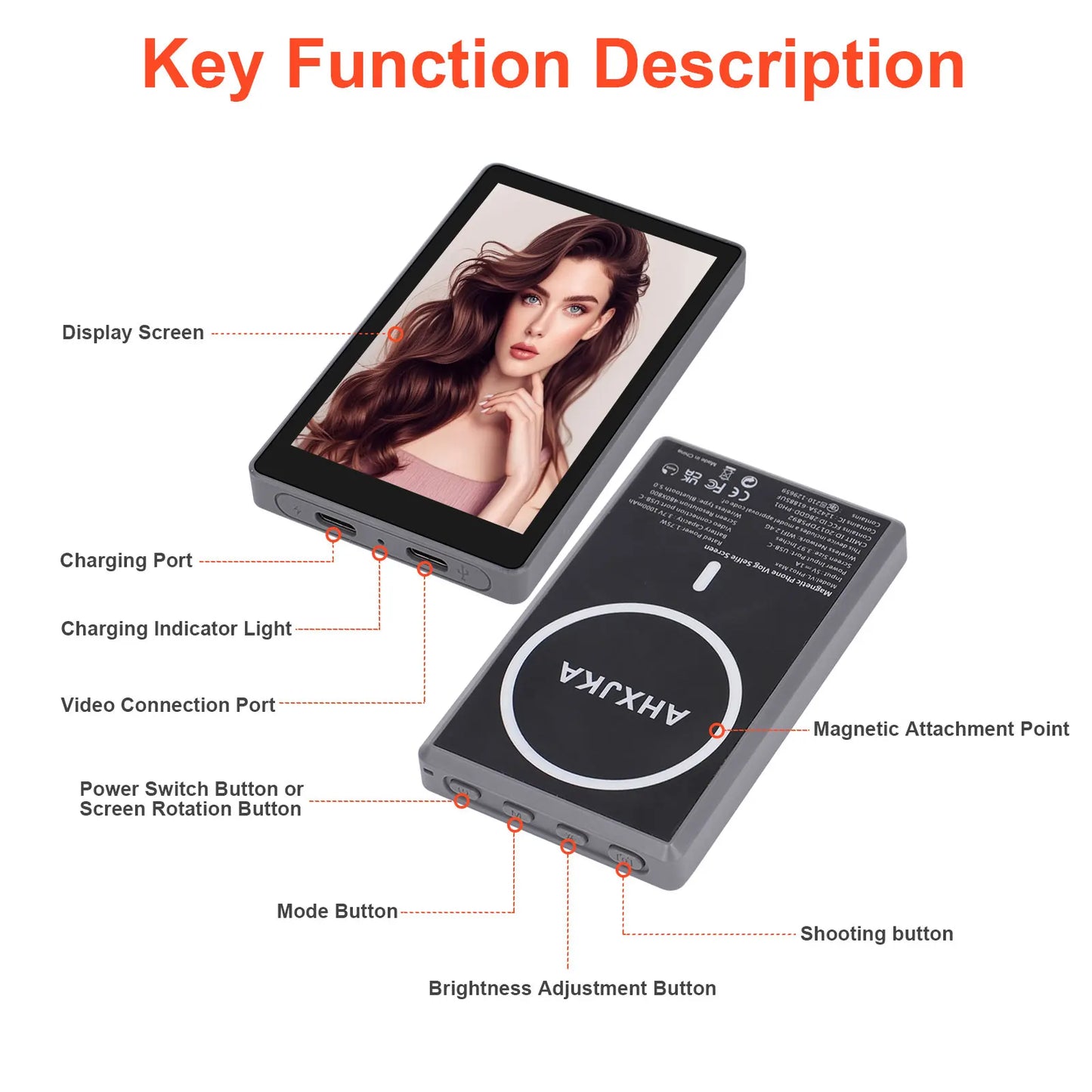 Smartphone  Rear Camera For Selfie Vlog Live Stream For Android Iphone Monitor Screen Video Recording Magnetic Selfie