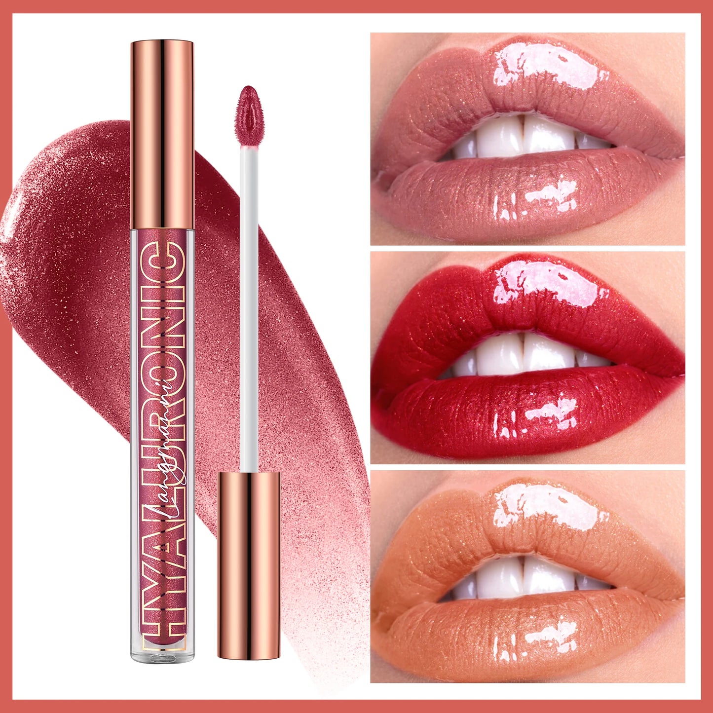 Hyaluronic Acid Lip Gloss, 8-Color Shimmering Lip Tint, Moisturizing Hydrating,Long-Lasting Shine Popular Best-Selling lip gloss