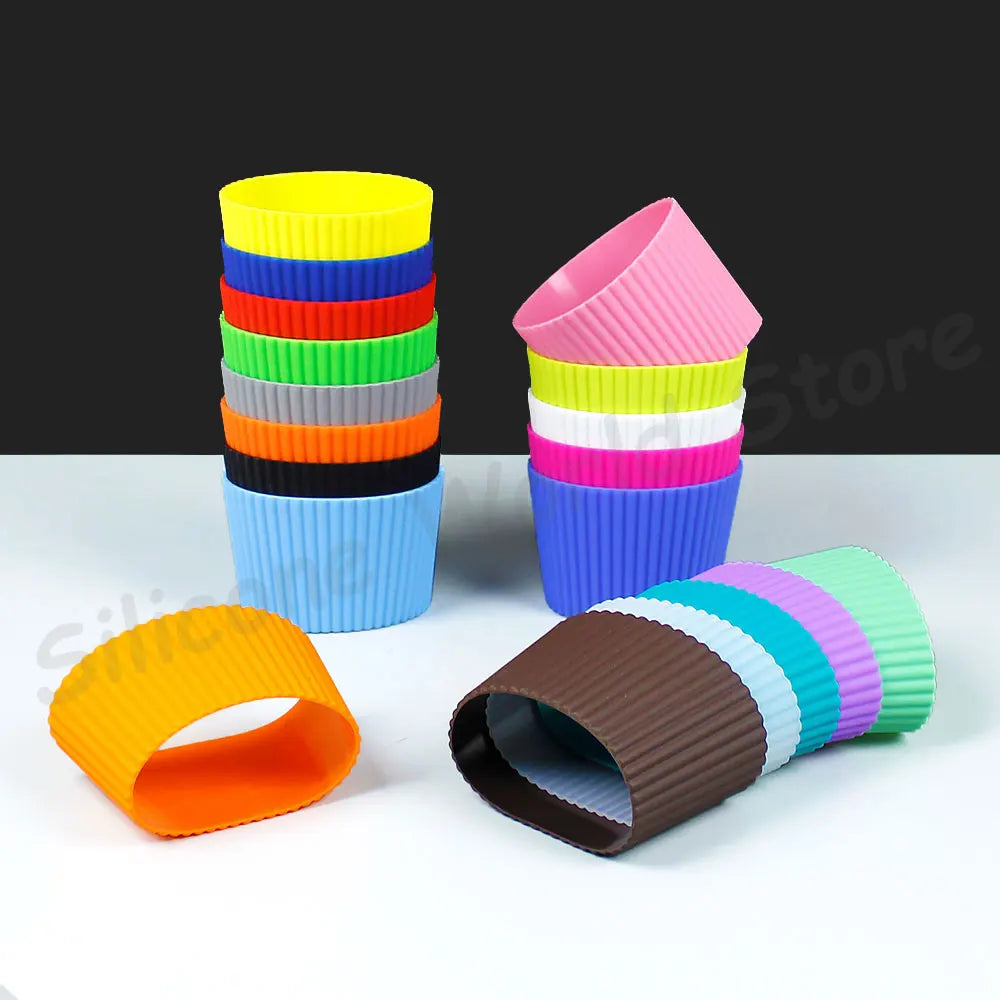 Silicone World 2PCS/Set Silicone Coffee Cup Cover Heat Insulation Anti Slip Cup Sleeve Mug Glass Cup Cover Anti-Dust Cup Lids