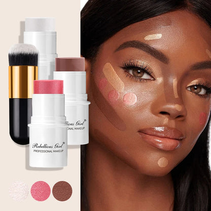 Blush Contour Highlighter Stick for Cheeks Eyes Lip Lightweight Dewy Finish Blush Stick Contour Natural Blusher Stick Makeup Set