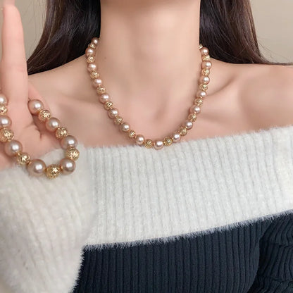 French Retro Geometric Pearl Necklace Earring Fashion Design Temperament Collarbone Chain Light Luxury High-end Jewelry Sets