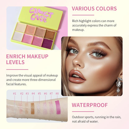 8 Colors Cream Highlighter Palette for Highlight, Blush&Contouring, Various Colors To Meet Various Makeup Needs Highlight Disc