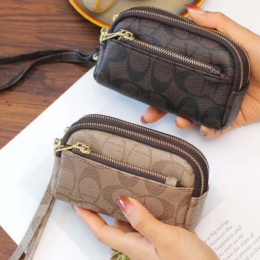 Exquisite Mini Clutch Wallet with Three Zippers Multi-Functional High-End Printed Handbag Trendy Popular Handheld Purse