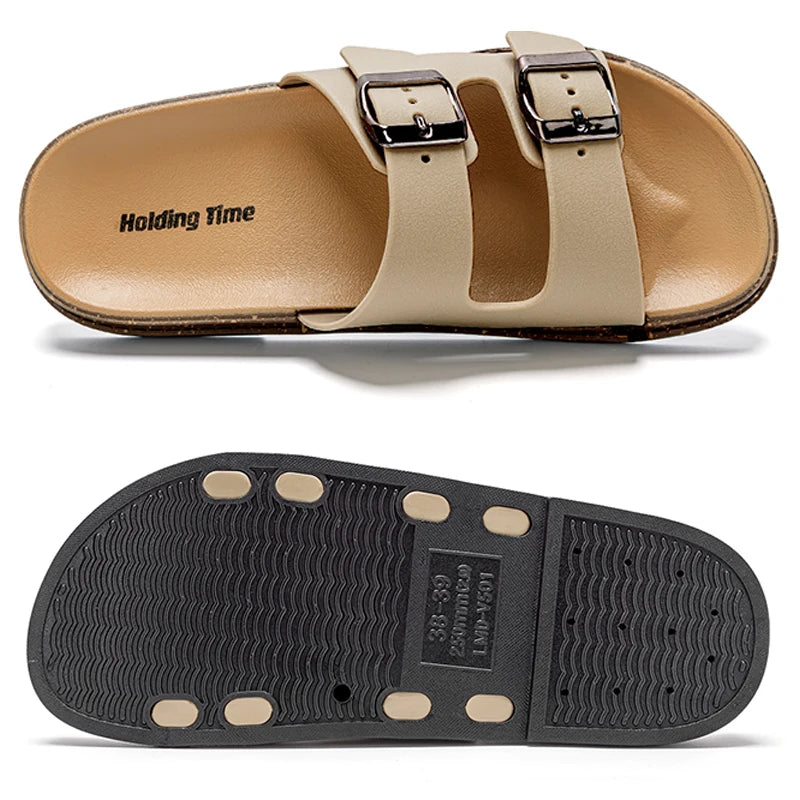 Double Strap Women's Slippers Summer Adjustable Soft Sole Shoes Outdoor Fashion Flat Bottom Sandals Women