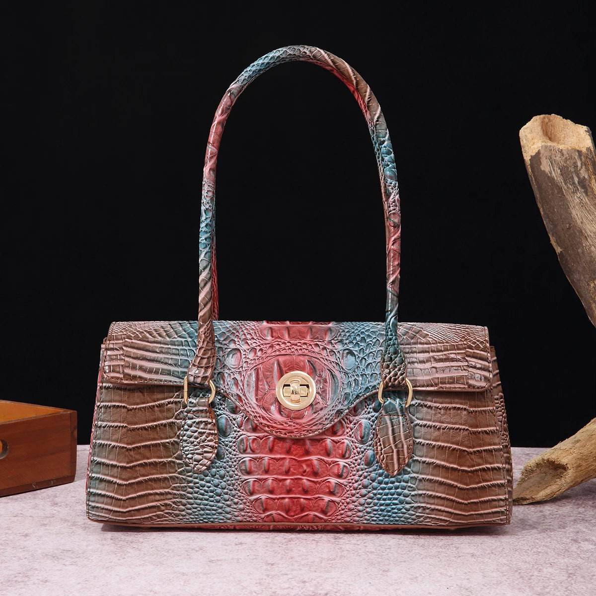 Multicolor Crocodile Pattern Fashion Handheld Stick Bag Large Capacity One Shoulder Underarm Bag Women's Luxury Handbag