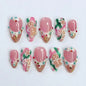 24PCS Christmas Green Monster Press-On Nails – Snowflake & Rhinestone Holiday Nail Art 💅🎄
