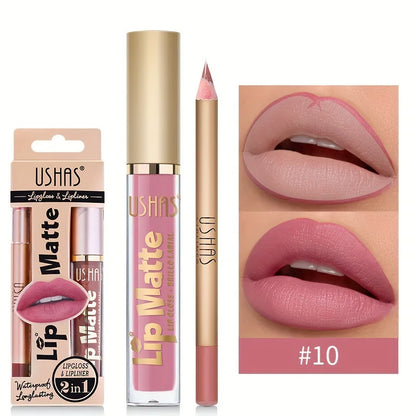 Matte Lipgloss&lip Liner Set 12 Colors Waterproof Luquid Lipstick High Pigmented Long Lasting Waterproof Lips Makeup