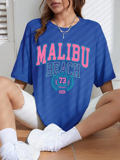 Malibu Beach Letter Print Print Womens T-Shirts Street Casual Tshirt Summer Brand Tee Clothing Hip Hop Breathable Tshirts Women