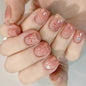 Glossy Press on Nails Set Short Oval Shiny Gradient French Nail Art Design Reusable Full Cover Fake Nails with Glue for Girls