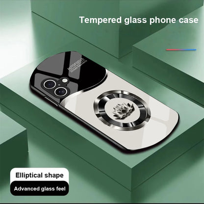 Circle Lotus White For Apple IPhone 16 11 13 15 14 Pro Max 12 Mini 7 8 Plus XR X XS Elliptical Shaped Tempered Glass Phone Case