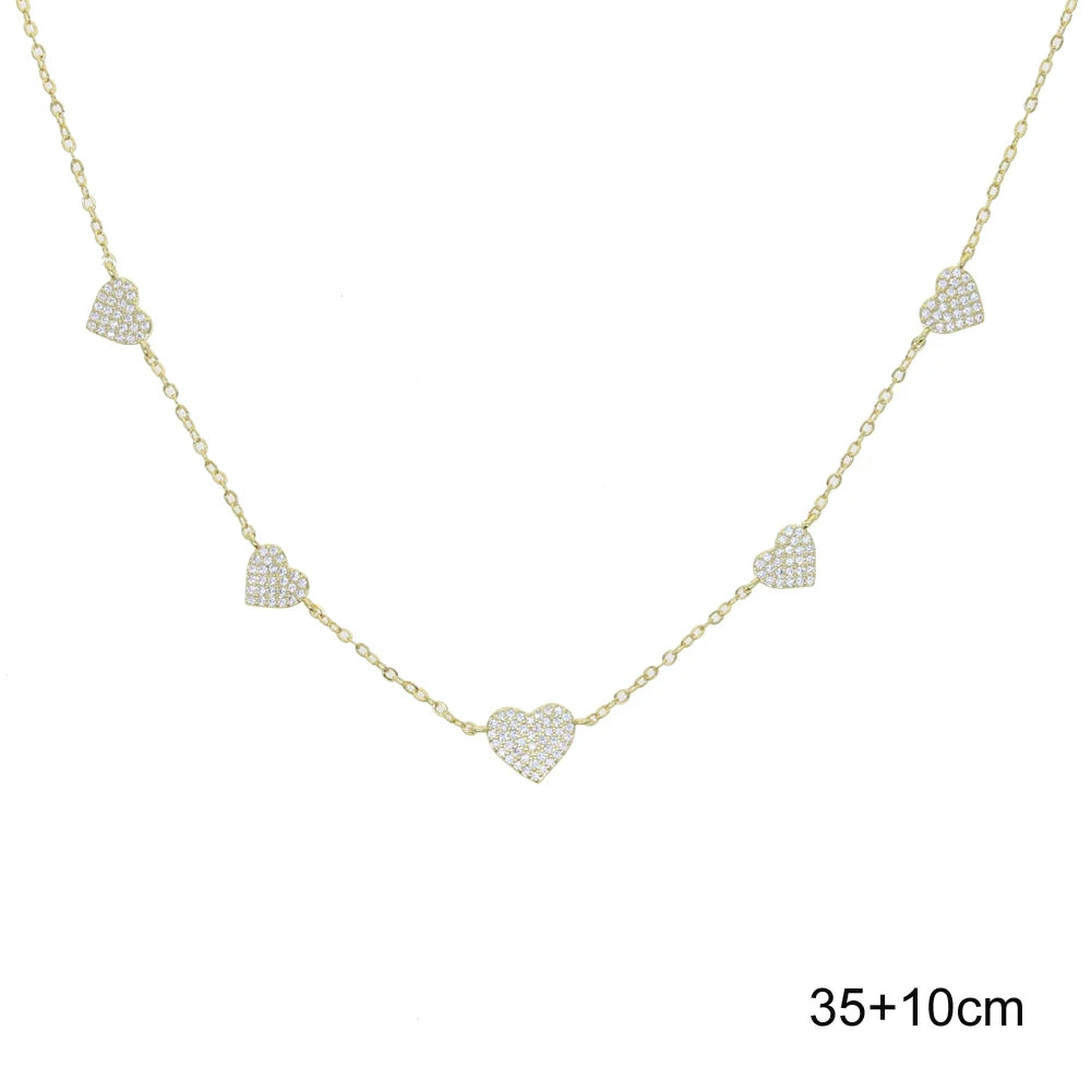 High Quality Micro Pave White CZ Heart Charm Link Chain Necklace Minimal Delicate Fashion Jewelry