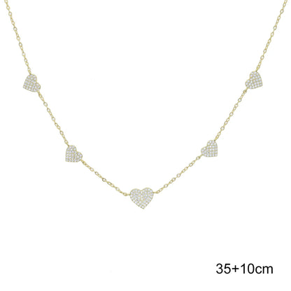 High Quality Micro Pave White CZ Heart Charm Link Chain Necklace Minimal Delicate Fashion Jewelry