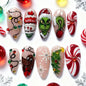 24PCS Christmas Green Monster Press-On Nails – Snowflake & Rhinestone Holiday Nail Art 💅🎄