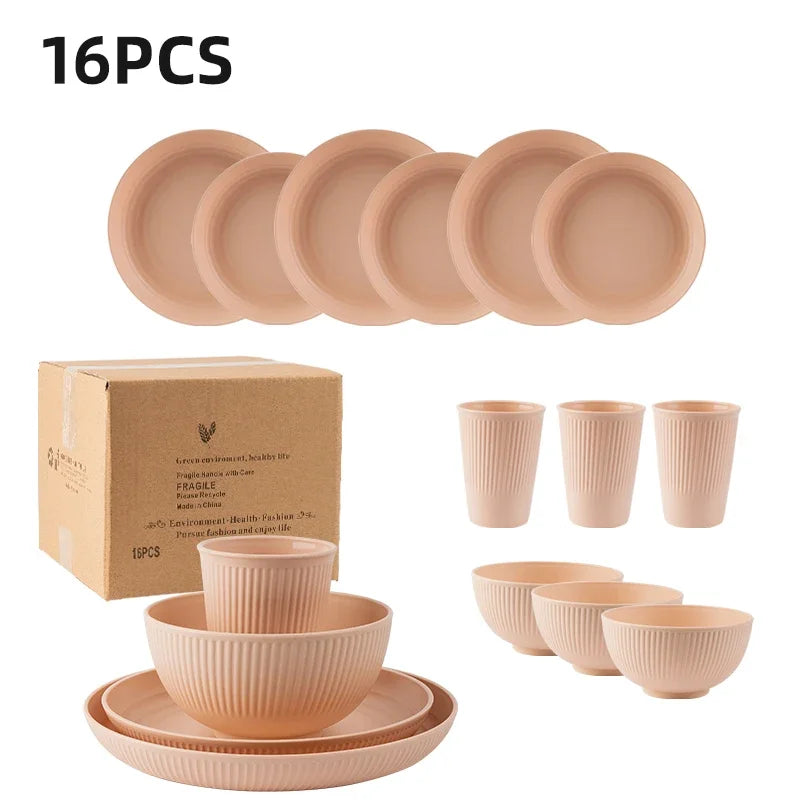 Portable Black Tableware Set - 16Pcs