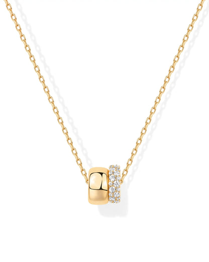 Women Luxury 14K Gold Plated Cubic Zirconia Rondelle Pendant Necklace Lady Girls Two-Toned Dainty  Trendy Necklaces