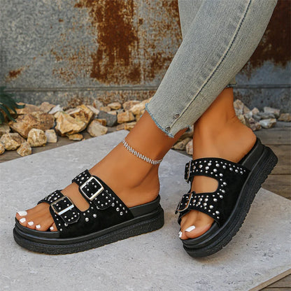 Summer Fashion Comfortable Women's Sandals Roman Metal Breathable Thick Sole Round Head Walking Casual Shoes