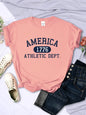 America 1776 Athletic Dept Letter T-Shirt Female Sport Casual Top Cool Hip Hop Tee Shirt Soft Breathable T Shirt Women