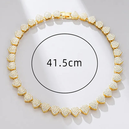 Heart Shape Cuban Chain Necklace – Gold Plated, Iced Out Crystal Jewelry for Women