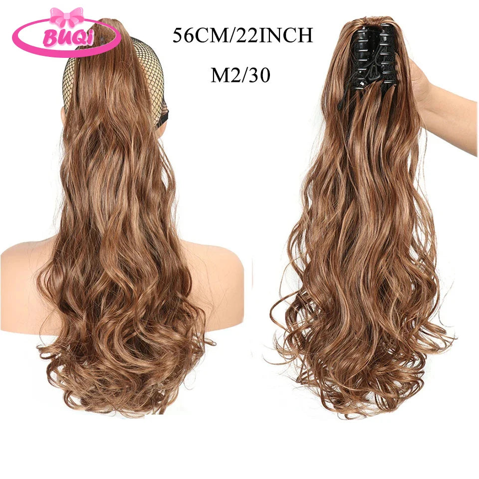 Water Wave Claw Clip In Ponytail Hair Extension Ombre Color Curly Wavy Synthetic Ponytail Extension Hair For Women Pony Tail