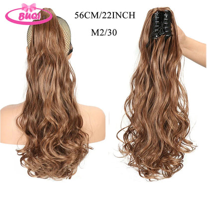 Water Wave Claw Clip In Ponytail Hair Extension Ombre Color Curly Wavy Synthetic Ponytail Extension Hair For Women Pony Tail