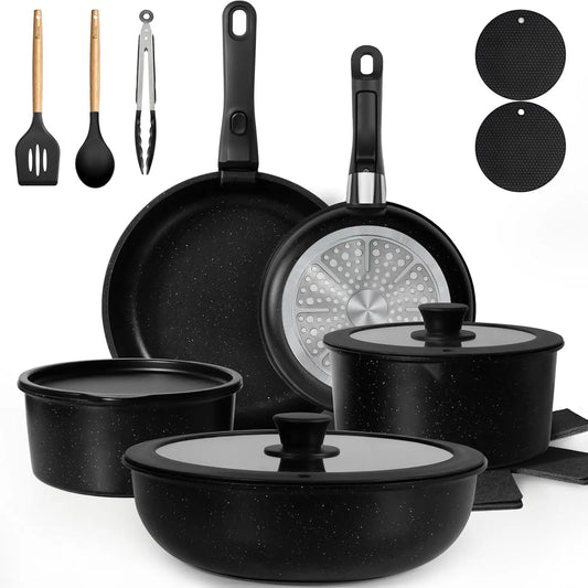 20 Pcs Pots and Pans Set Non Stick Detachable Cookware Sets Nonstick Non Toxic Induction RV Kitchen Cooking Set Dishwasher/Oven