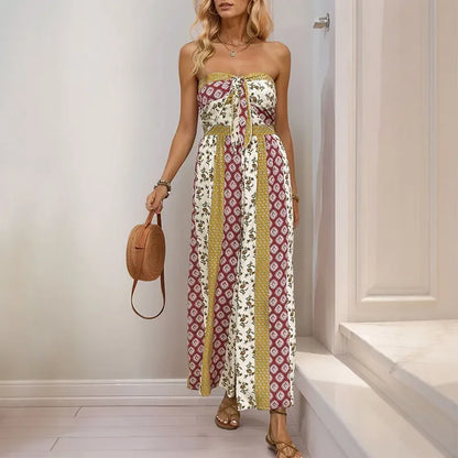 European and American Jumpsuits for Women Clothing Vacation Style Sleeveless Tube Top Geometric Printing Jumpsuit