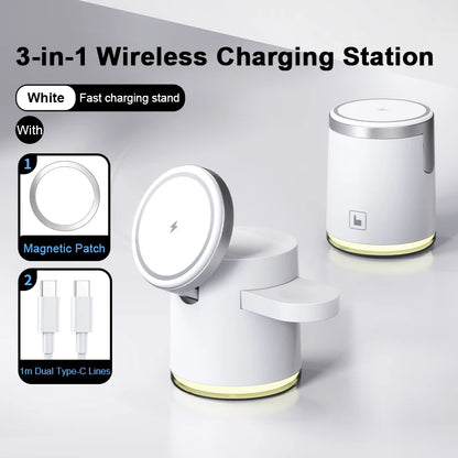 Qi2 Wireless Charger 3-in-1 Fast Charging Station Stand Folding Holder for iPhone16 15 14 ProMax Airpods Apple Watch