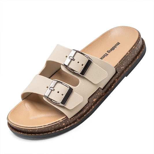 Double Strap Women's Slippers Summer Adjustable Soft Sole Shoes Outdoor Fashion Flat Bottom Sandals Women