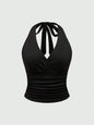 Leopard Printed V-neck Backless Halter Crop Top for Women Summer Sexy Y2K Sleeveless Ruched Top Streetwear