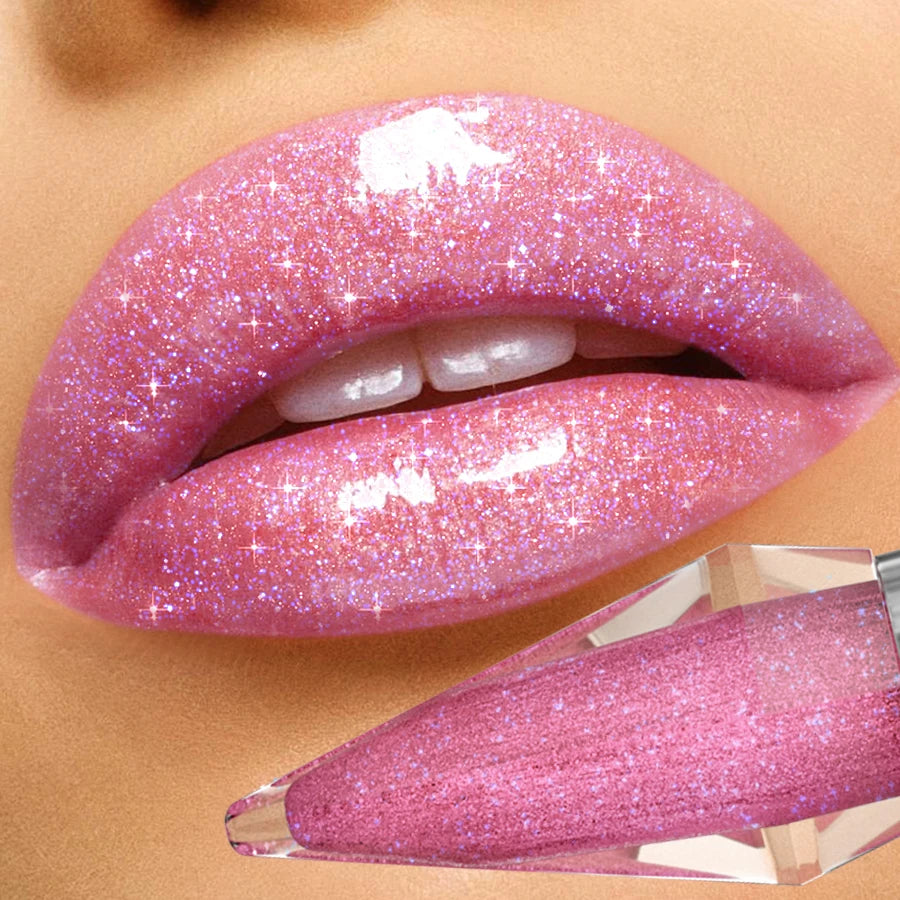 8-Color Glitter Shimmer Lip Gloss | Moisturizing Diamond Liquid Lipstick for Plump, Shiny Lips