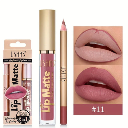 Matte Lipgloss&lip Liner Set 12 Colors Waterproof Luquid Lipstick High Pigmented Long Lasting Waterproof Lips Makeup