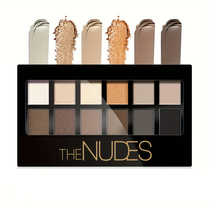 12 Colors Smokey Eyeshadow Palette, Brown Black Dark Color Series, Matte Pearly Glitter Finish Eyeshadow Powder ( With Brush)