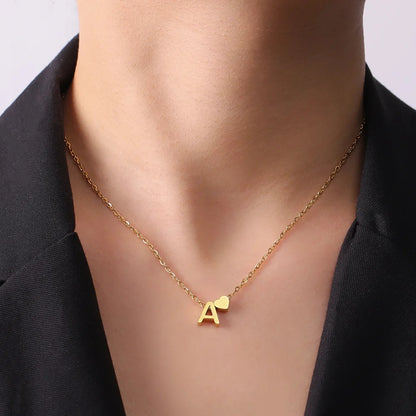 Initial Letter Mini Heart Pendant Necklace for Women Stainless Steel A-Z Alphabet Choker Chain Jewelry