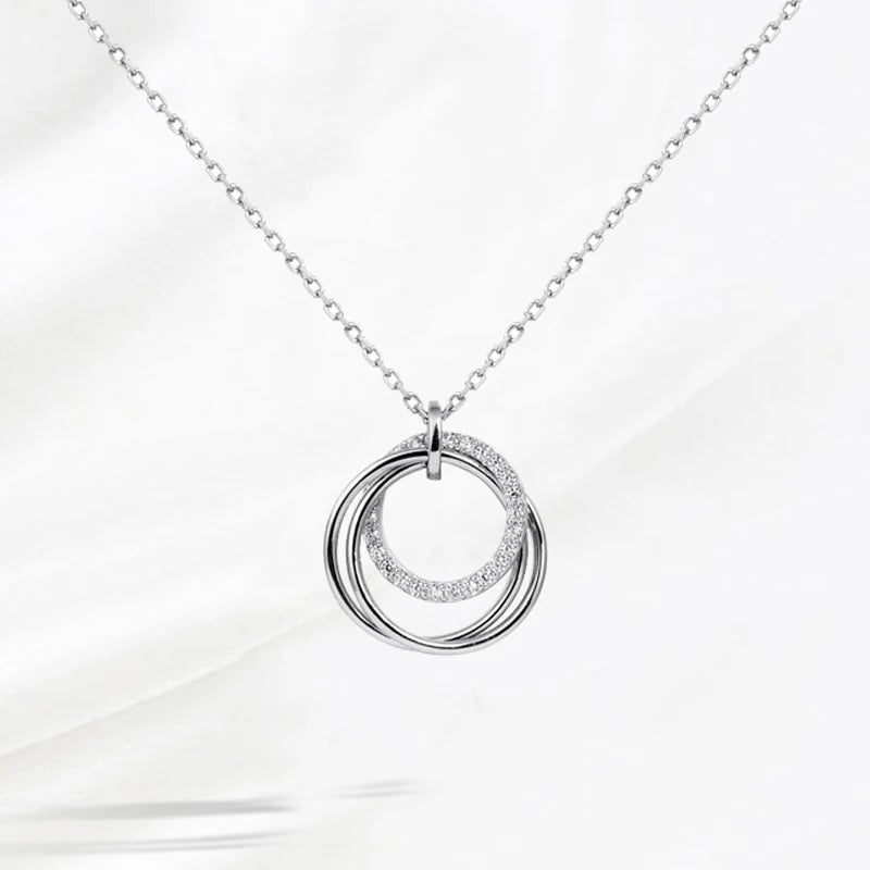 S925 Silver Round Choker Zircon For Women Fashion Chain Minimalist Dainty Double Circle Pendant Necklace Neck Fine Jewelry