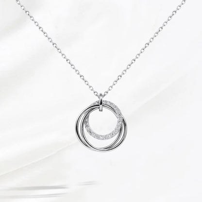 S925 Silver Round Choker Zircon For Women Fashion Chain Minimalist Dainty Double Circle Pendant Necklace Neck Fine Jewelry