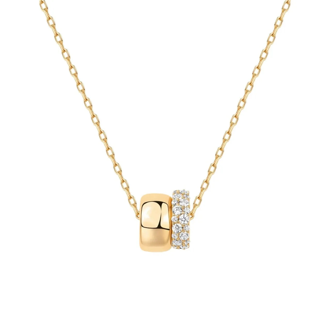 Women Luxury 14K Gold Plated Cubic Zirconia Rondelle Pendant Necklace Lady Girls Two-Toned Dainty  Trendy Necklaces
