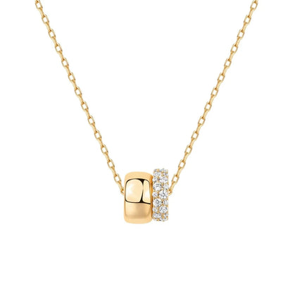 Women Luxury 14K Gold Plated Cubic Zirconia Rondelle Pendant Necklace Lady Girls Two-Toned Dainty  Trendy Necklaces