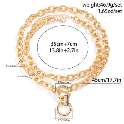 Exaggerated Chunky Link Chain Choker for Women Big Ring OT-clasp Pendant Necklace