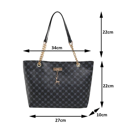 Texture Soft Leather Large Capacity Tote Women Bag With Hanging Accessories Shoulder Bag