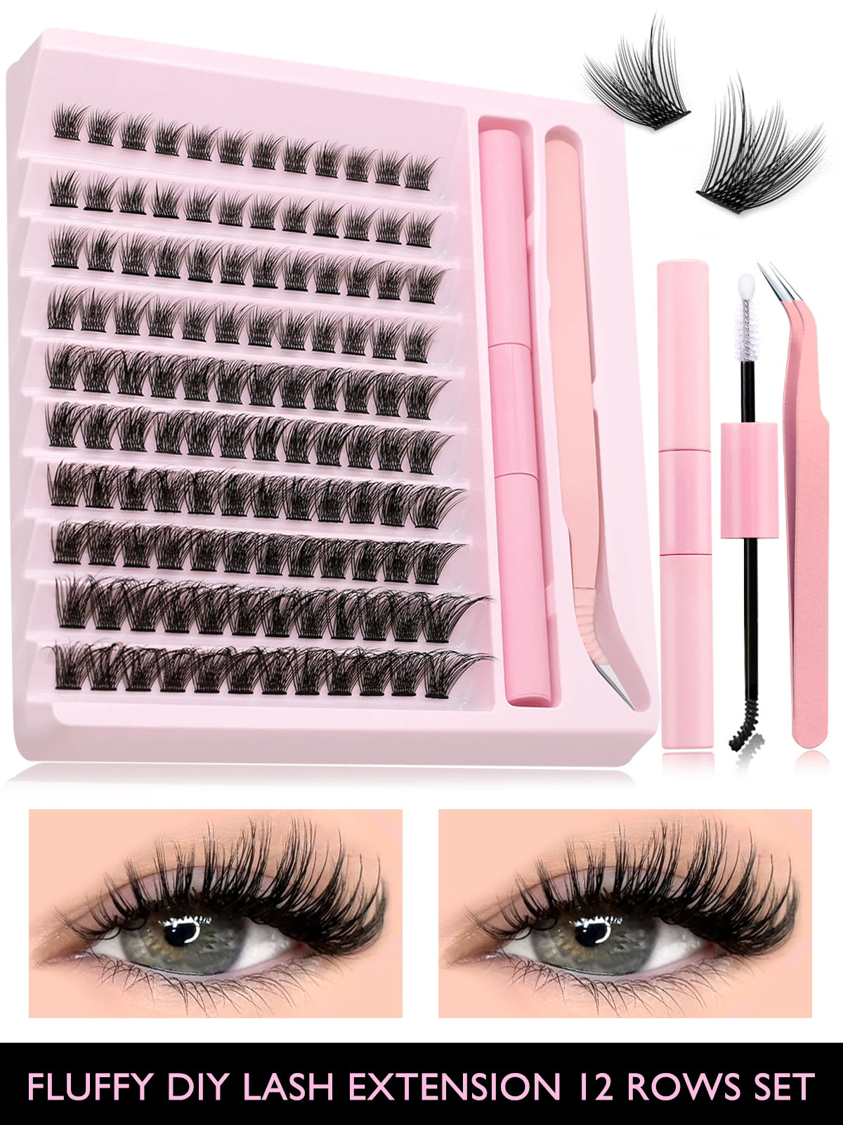 Eyelash Clusters Kit DIY Lash Extension Kit Lash Bond And Seal And Eyelash Tweezers With Waterproof Strong Hold
