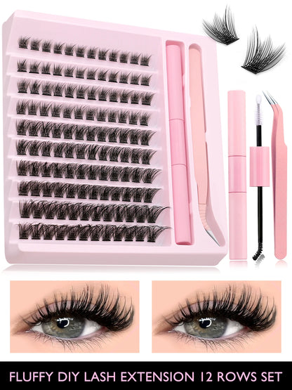 Eyelash Clusters Kit DIY Lash Extension Kit Lash Bond And Seal And Eyelash Tweezers With Waterproof Strong Hold