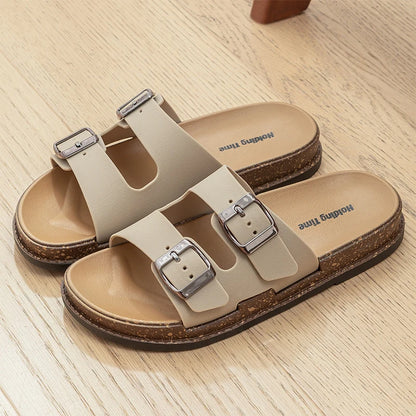 Double Strap Women's Slippers Summer Adjustable Soft Sole Shoes Outdoor Fashion Flat Bottom Sandals Women