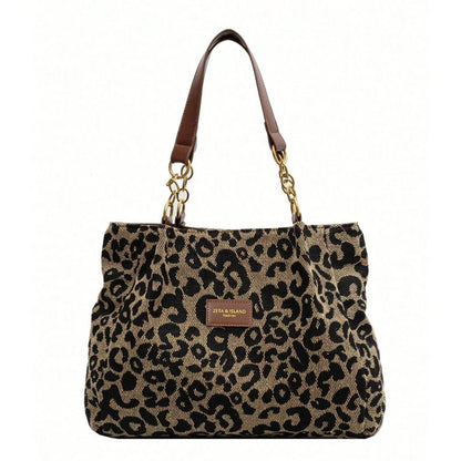 Fashionable contrasting leopard print design women's shoulder bag, retro and versatile popular large-capacity bag