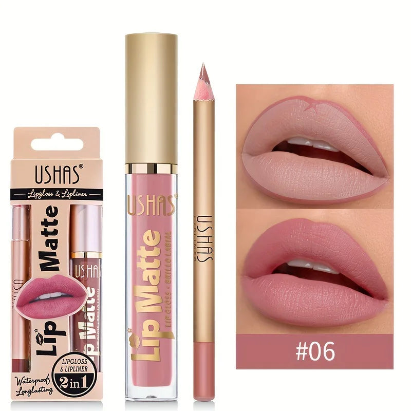 Matte Lipgloss&lip Liner Set 12 Colors Waterproof Luquid Lipstick High Pigmented Long Lasting Waterproof Lips Makeup