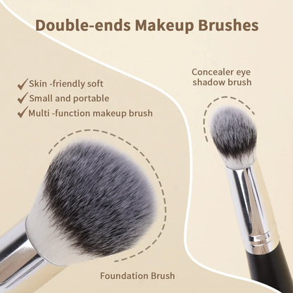 4pcs Makeup Brushes 2pcs Dual-ended Concealing Blush Brushes 2pcs Flat Top Angled Foundation Brushes Kit