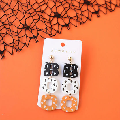 Halloween Acrylic Drop Earrings Cute Ghost Print BOO Dangle Fun & Quirky Party Accessory, Hypoallergenic Stainless Steel Ear