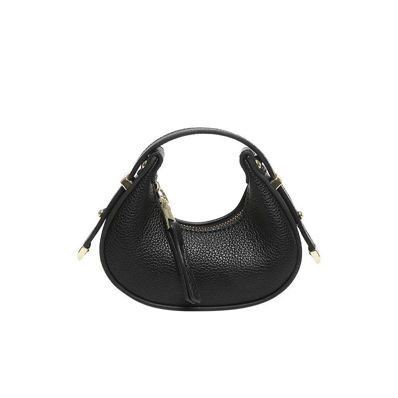 Textured Mini Half Moon Bag Chic Versatile Soft Leather Lipstick Handbags
