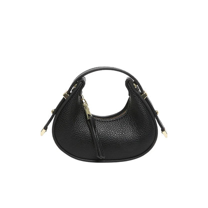 Textured Mini Half Moon Bag Chic Versatile Soft Leather Lipstick Handbags